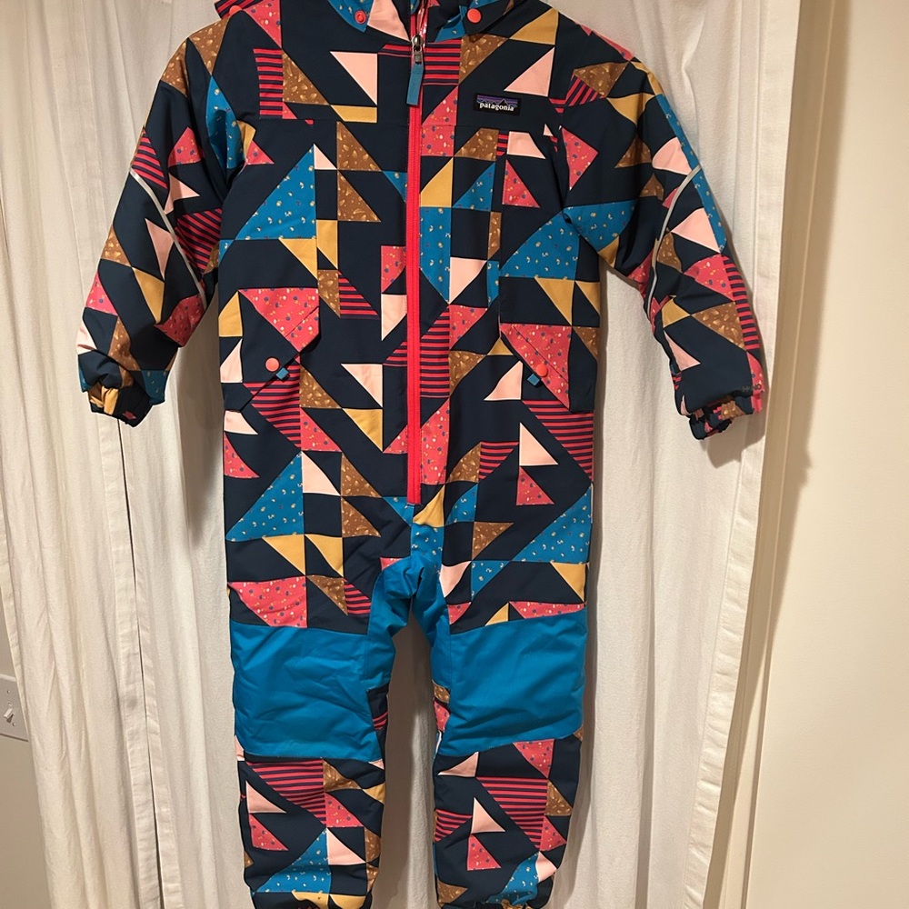 Patagonia Kids Geometric Snowsuit in Navy, Pink & Teal